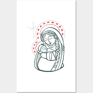 Virgin Mary with Baby Jesus illustration Posters and Art